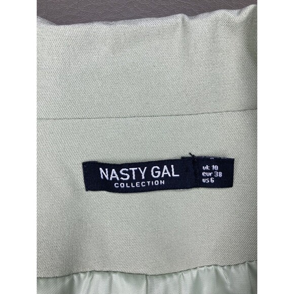 NASTY GAL Jacket Blazer Women 6 Sage Green Double Breast Exaggerated Shoulder - Picture 2 of 6